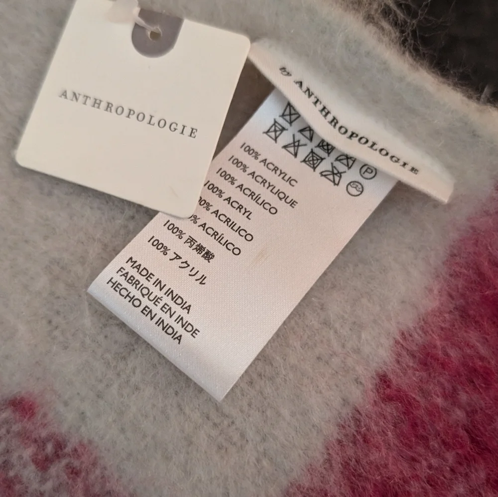 Anthropologie Soft Beige Plaid Throw